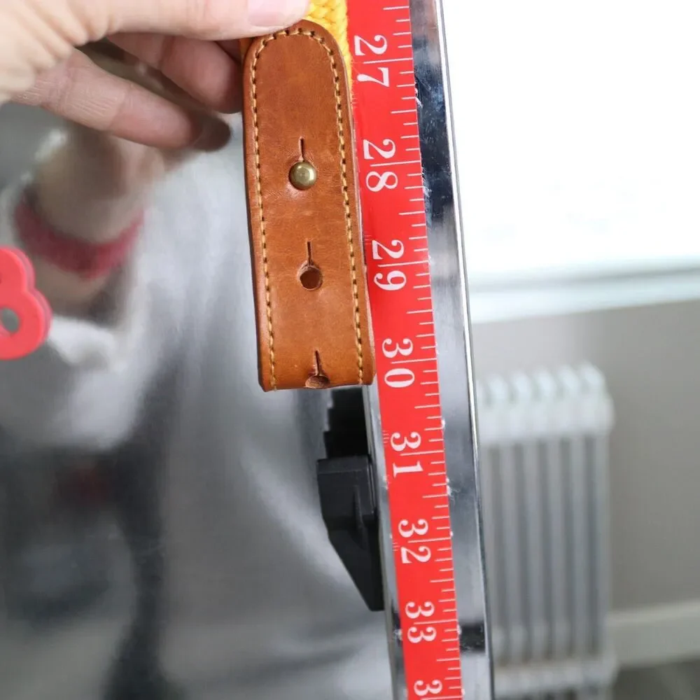 Linea Pelle Belt Medium Orange Gold Jute Stretch Leather Trim Brass Ring Tab